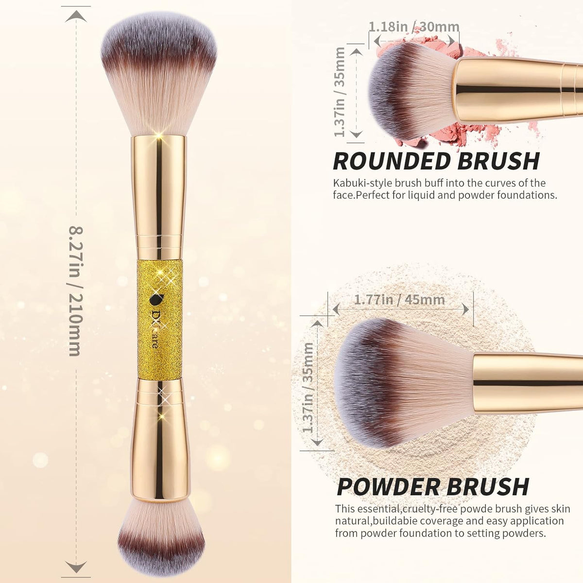 DUcare Foundation Powder Brush Double Ended Blush Makeup Brushes, Duo Bronzer Blush ideal for cream