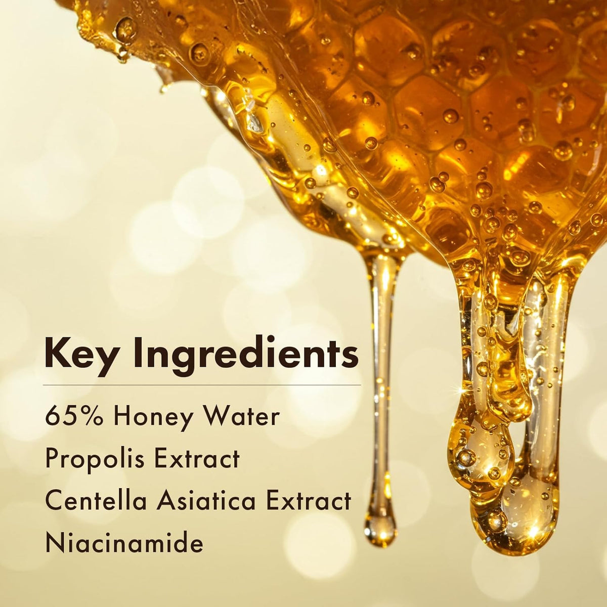 Honey Glow 65% Propolis Serum, Hyaluronic Acid, Kojic Acid, Niacinamide, Hydrating Facial Soothing