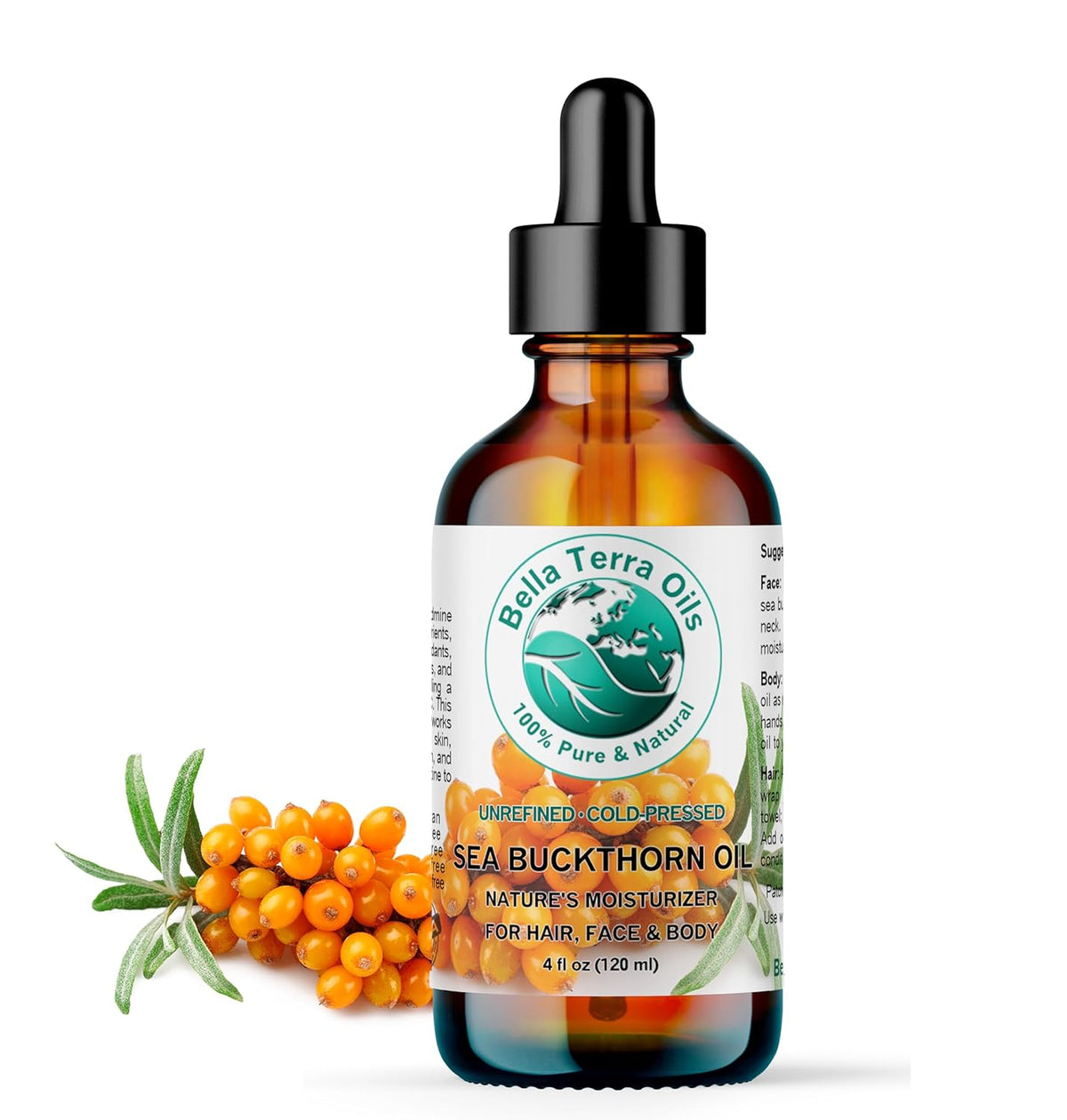 Bella Terra Oils - Sea Buckthorn Oil 4 oz - Unlock the Gold Standard in Skincare, Infused with