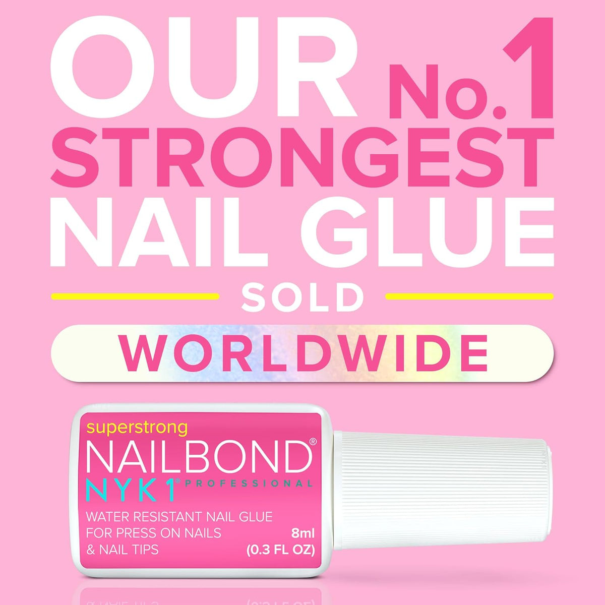 Super Strong Nail Glue for Press On Nails, Nail Tips & Acrylic Fake Nails (8ml) NYK1 NailBond Brush