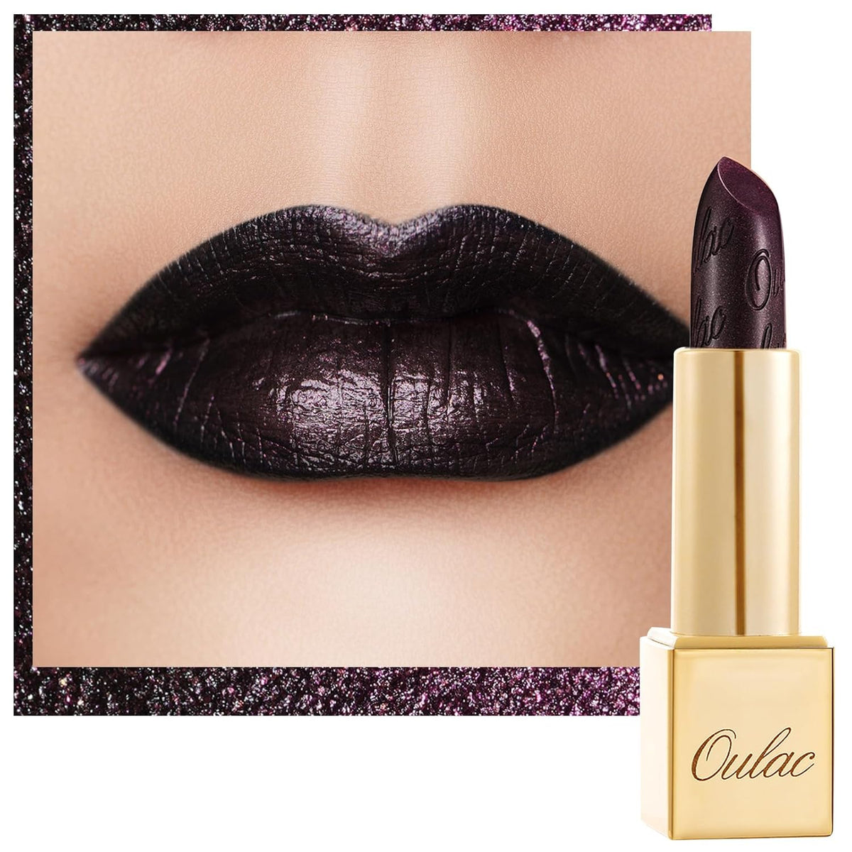 Oulac Halloween Lipstick for Women Black with Raspberry Shimmer, High-Impact Lipcolor with