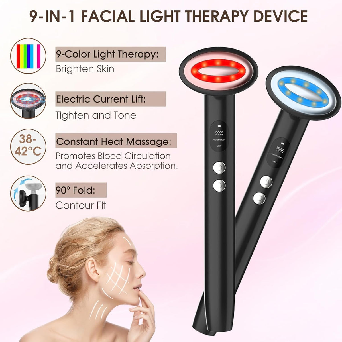Light-Therapy-Wand, Red Light Therapy for Face and Neck, 9-in-1 Led Facial Sculptor Rejuvenation