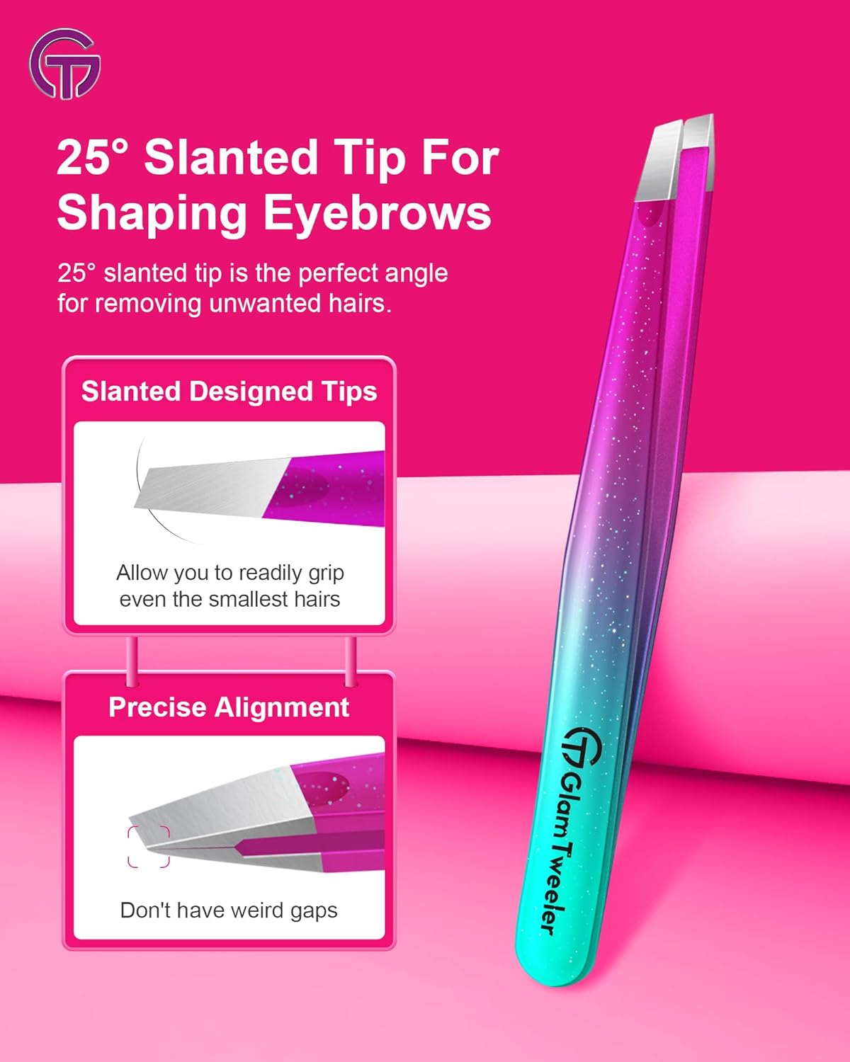 Expert Slant and Point Tip Tweezer Set with Exclusive Travel Case, GlamTweeler Sharp & Precision