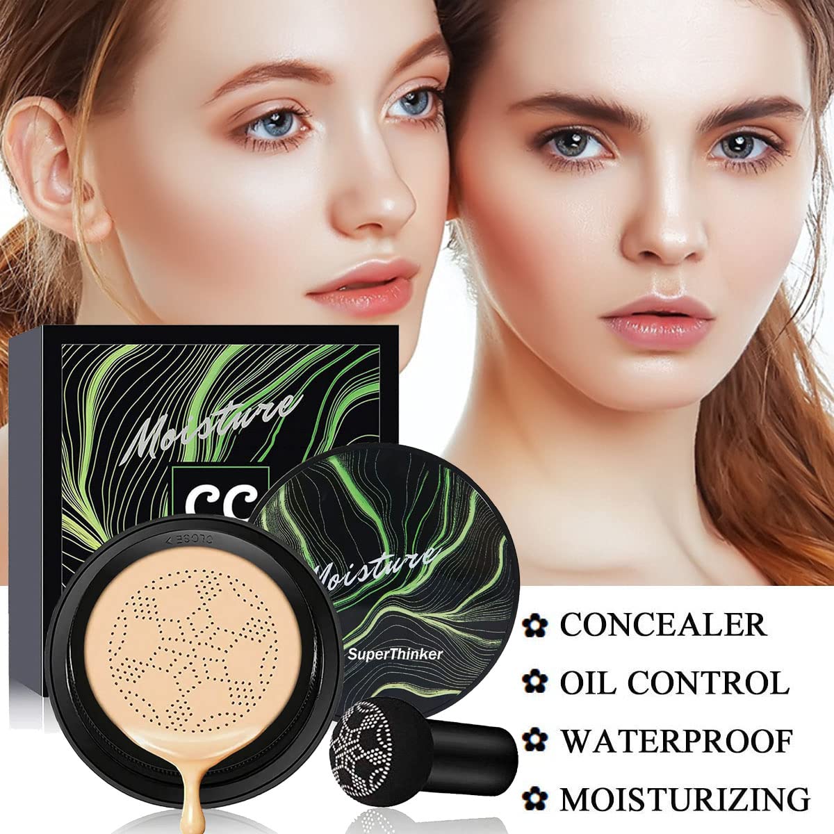 Air Cushion CC Cream Mushroom Head Cushion Foundation, BB Cream Face Makeup for Mature Skin