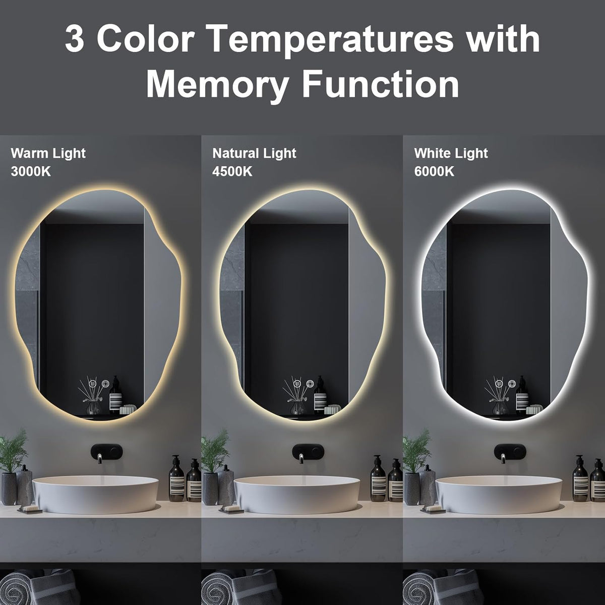 LED Bathroom Mirror with Lights,Asymmetrical Led Bathroom Vanity Mirror for Wall with Front and