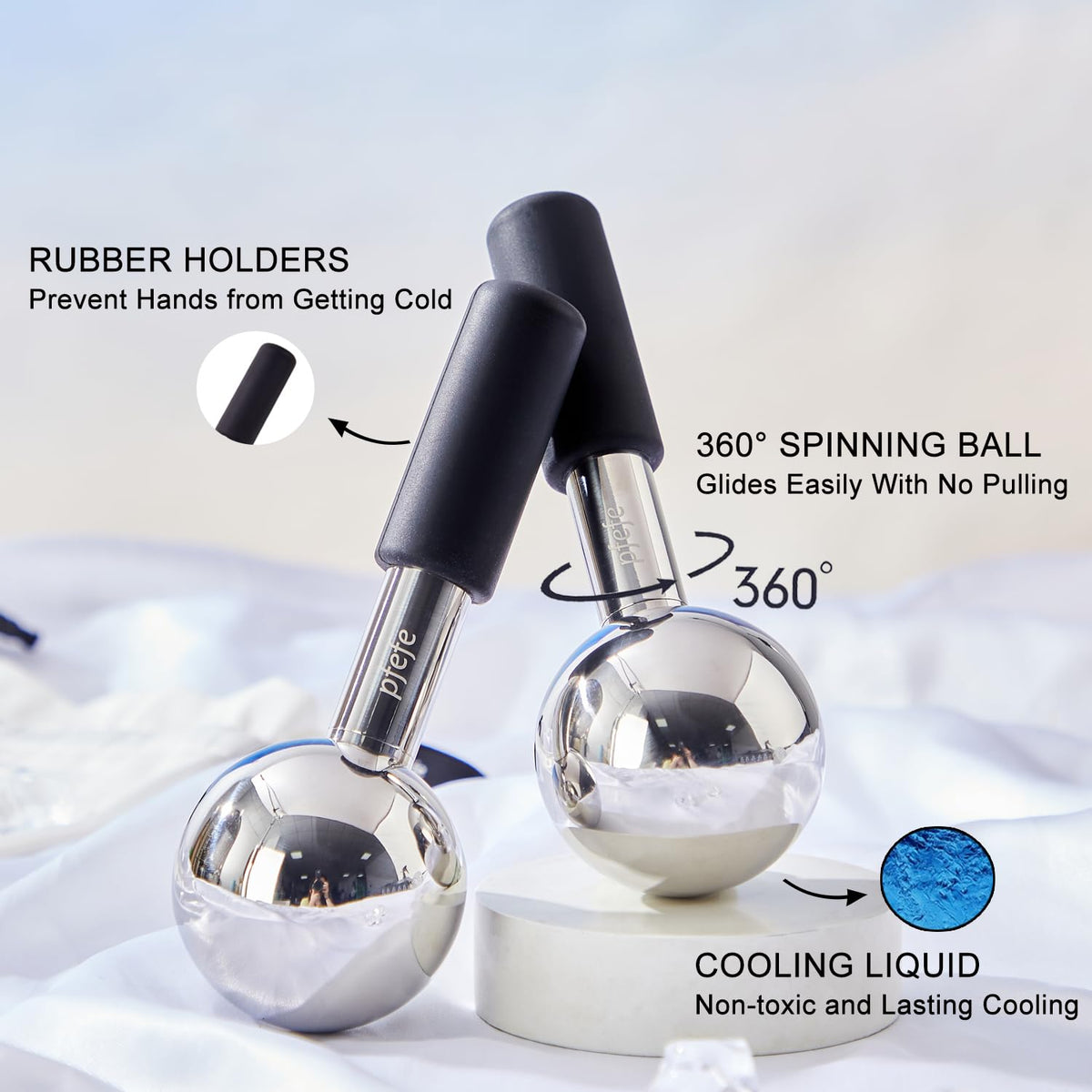 360 Rotating Ice Globes for Face & Eyes, Unbreakable Stainless Steel Cryo Sticks for Beauty