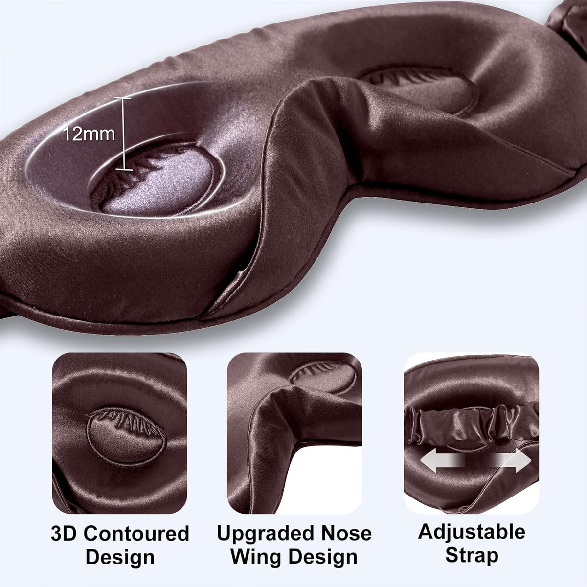 ZIMASILK Adjustable 22 Momme 100% Mulberry Silk Sleep Mask, Upgraded 3D Contoured Cup Eye Mask for