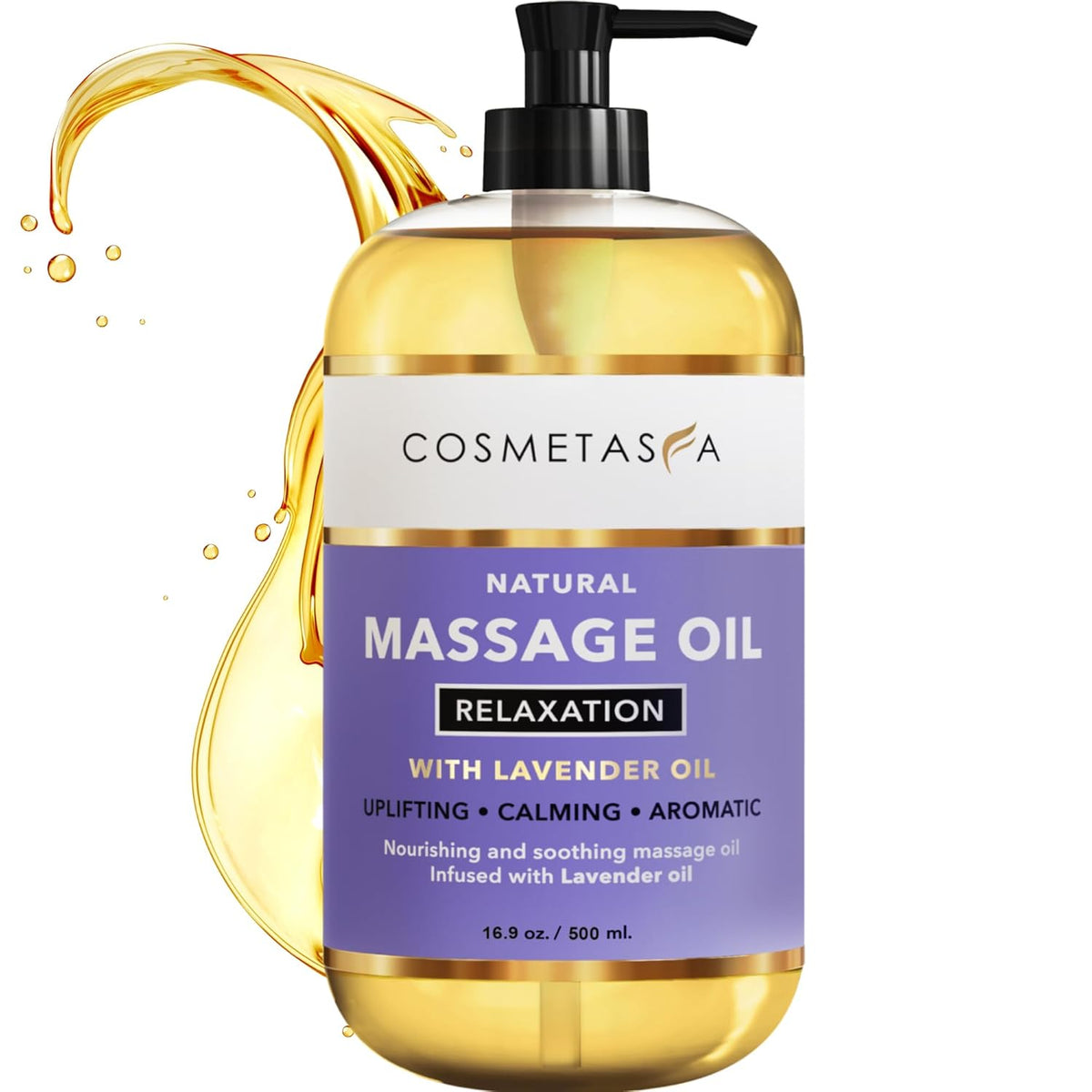 Cosmetasa Lavender Massage Oil for Massage Therapy - All Natural, Cruelty-Free & Spa Quality Skin