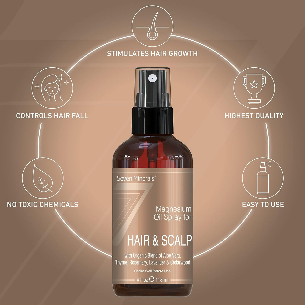 Seven Minerals Anti-hair Loss Treatment - Magnesium Spray for Men and Women | Made in USA - 100