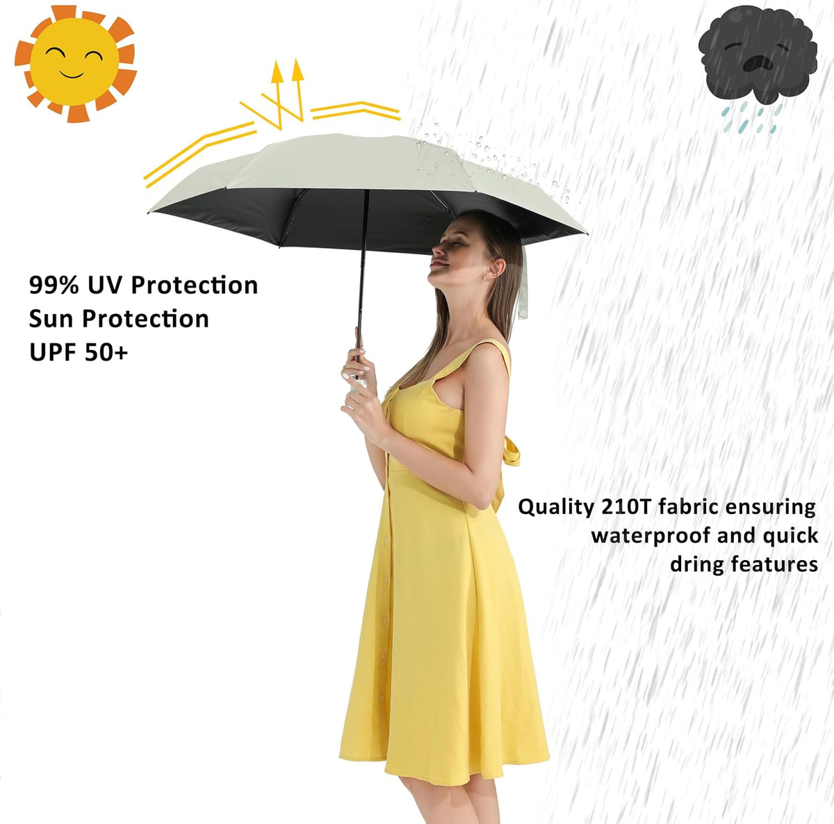 BAODINI Travel Essentials Mini Umbrella for Purse With Case Small Compact UV Sun Protection