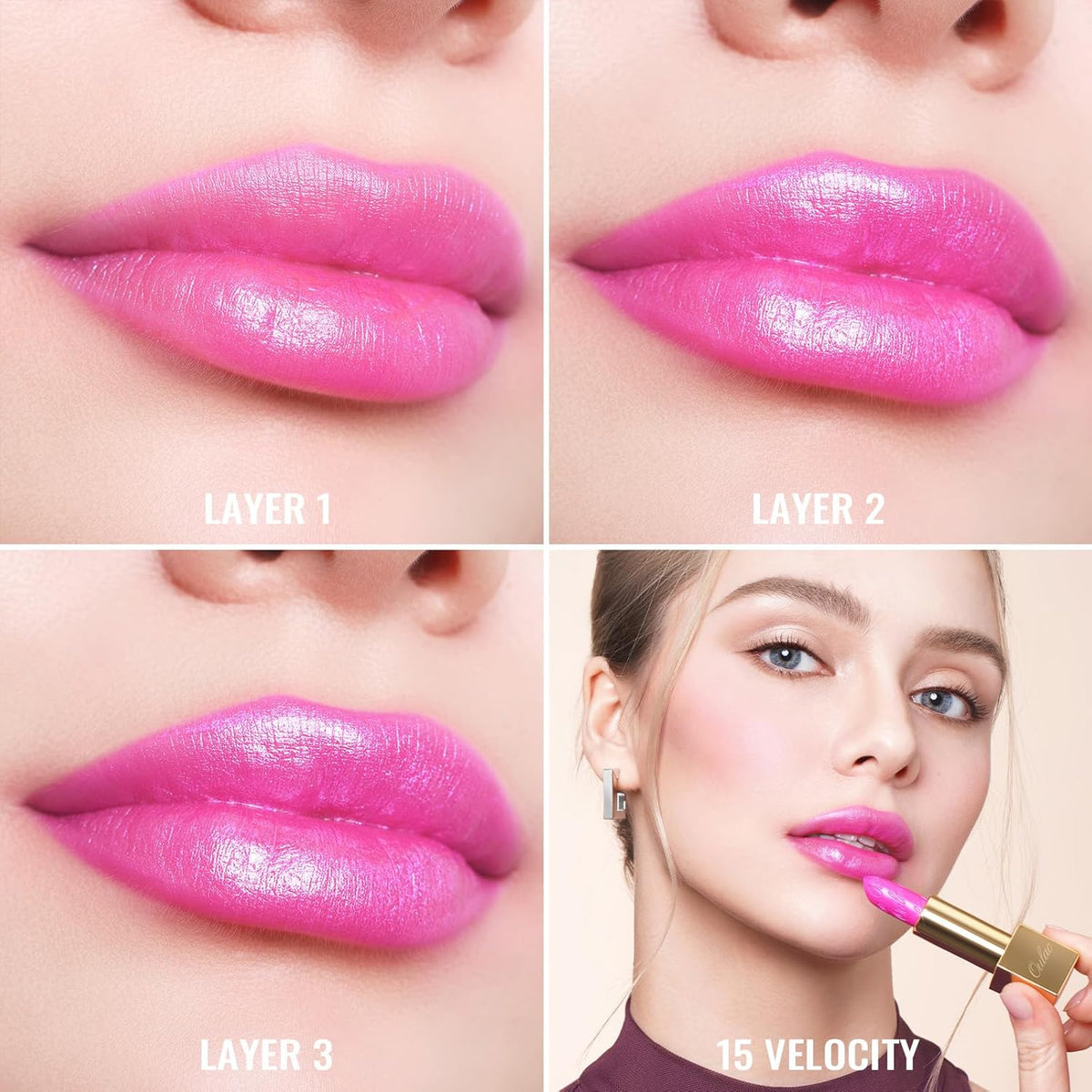Oulac Pink Lipstick for Women with Metallic 3D Shine Lightweight Hydrating Formula, High Impact Lip