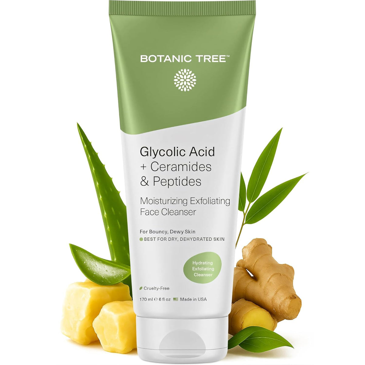 Botanic Tree Hydrating Glycolic Acid Cleanser - Exfoliating Face Wash - Face Cleanser for Women