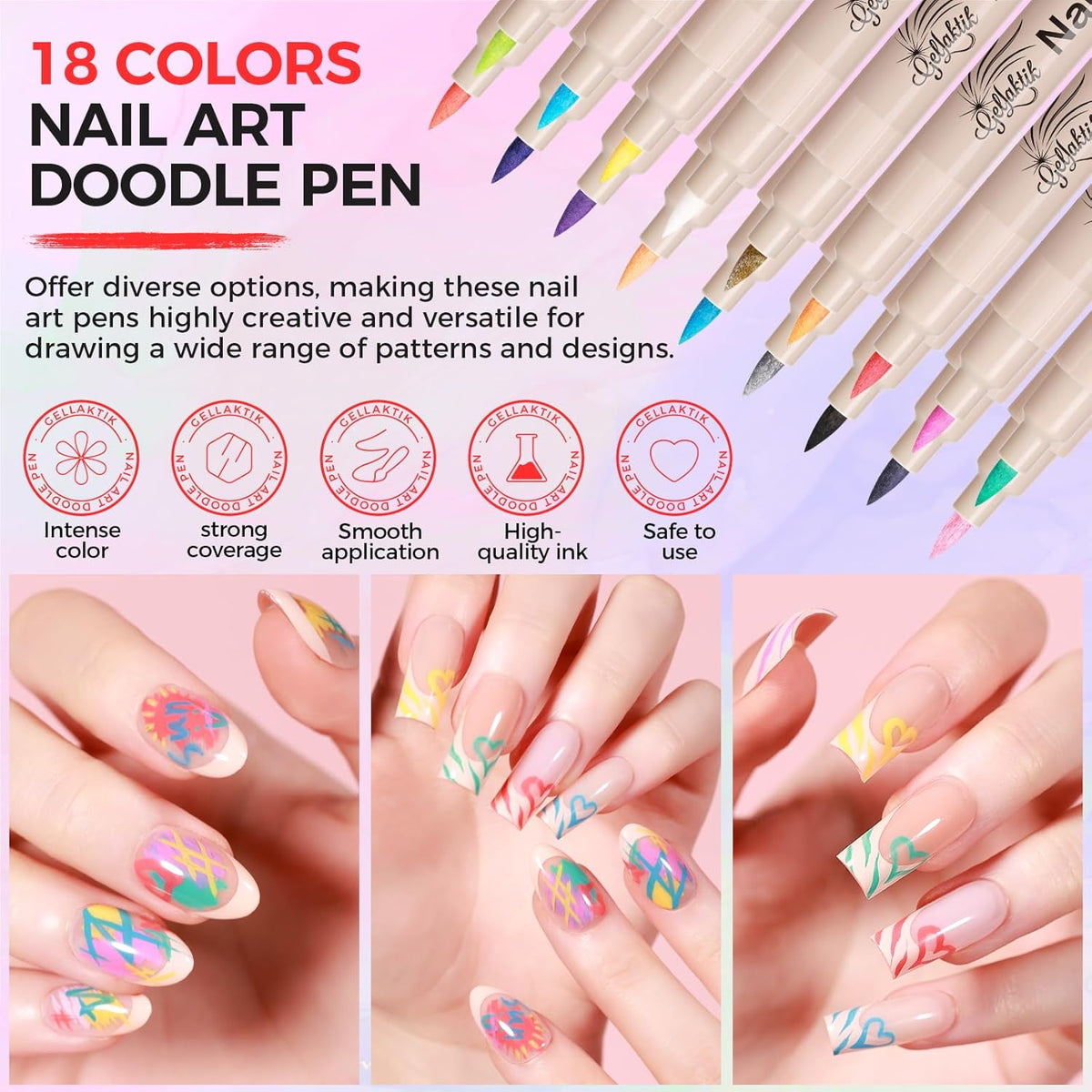 12 Colors Nail Art Pens Set, 3D Nail Color Pens, Quick-Drying Acrylic Paint Markers, Dotting Liner