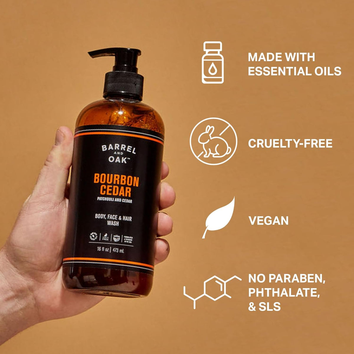 Barrel and Oak - All-In-One Body Wash, Men's Soap for Hair, Face, & Body, Essential Oil-Based