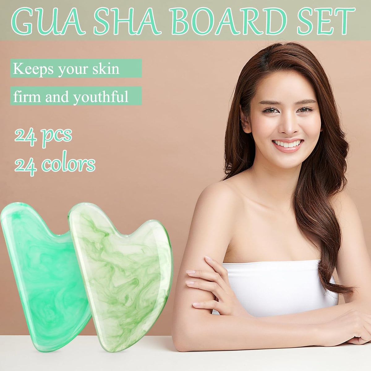 Sherr 24 Pcs Gua Sha Facial Tool Resin Gua Sha Massage Tool Heart Shaped Gua Sha Stone Guasha Board