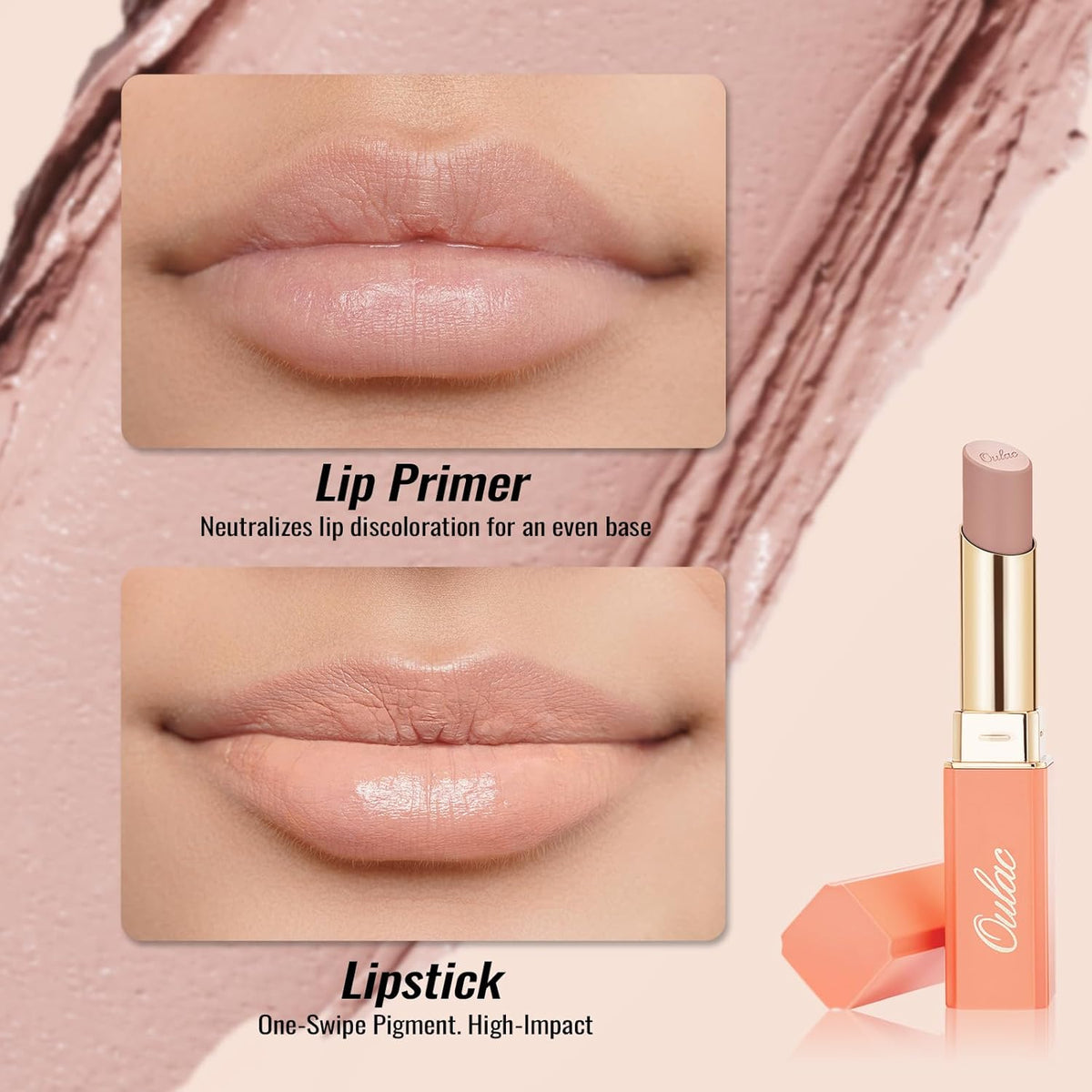 Oulac Beige Lipstick for Women, Pale Nude Matte Lip Base, Full Coverage Lip Color, Satin Matte