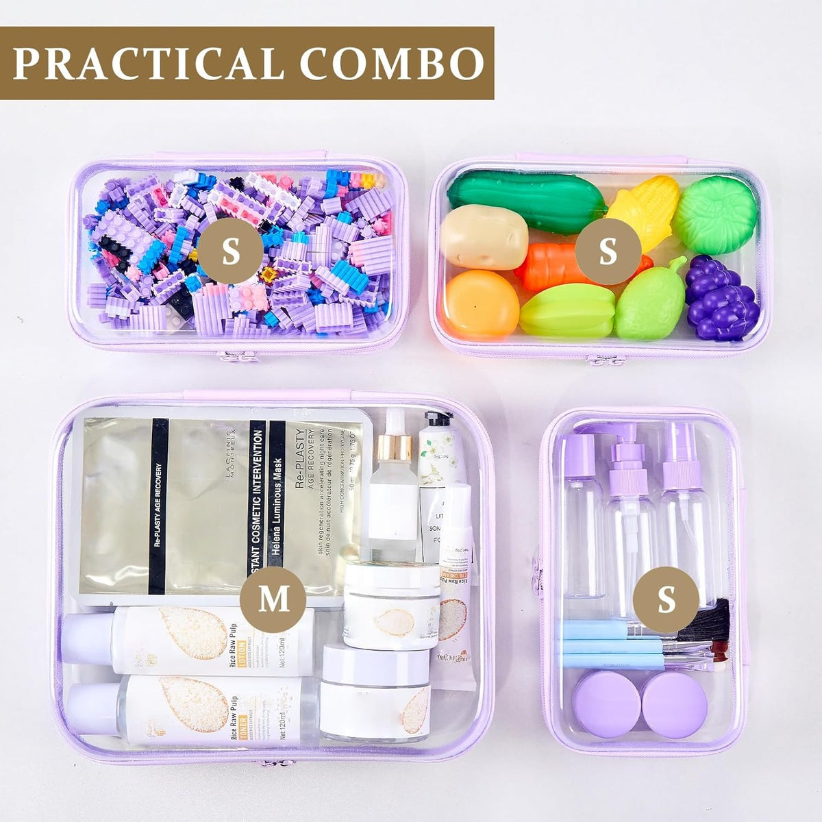 4 pcs Clear Zipper Pouches,Hard Shell Zipper Case, Toiletry Bag for Travel, CLear Diaper Bag