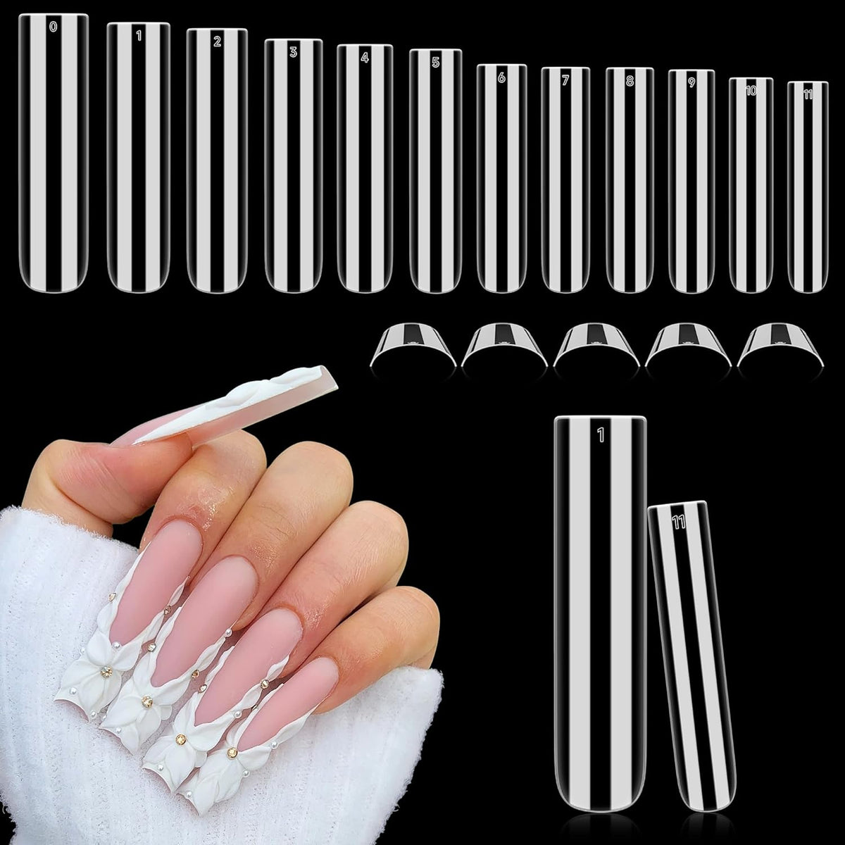 Tapered Square Nail Tips, XXL 240Pcs 12 Sizes Full Cover Fake Nails Extra Long Straight Nail Tips