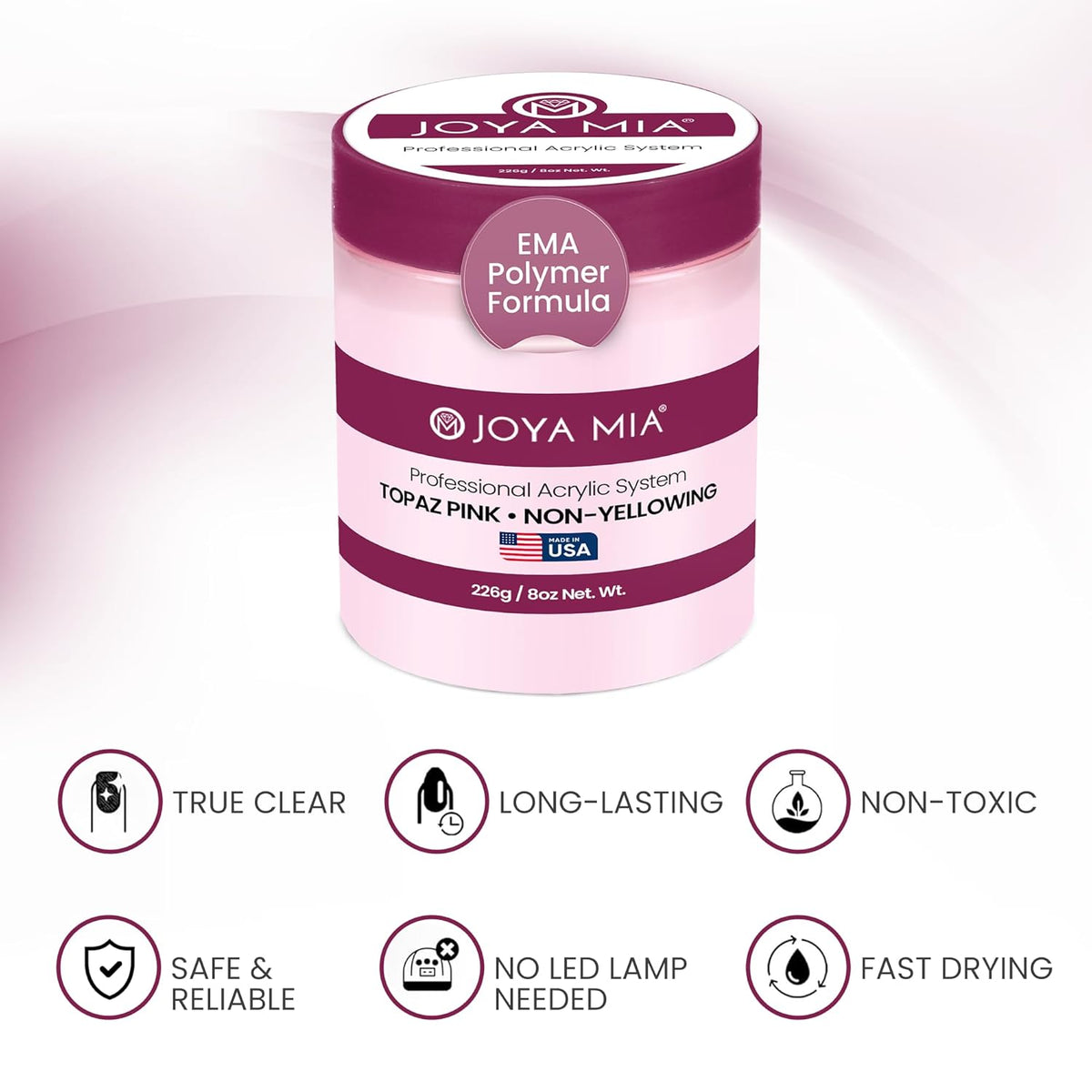 Joya Mia Acrylic Powder for Nails, MMA-Free, Super Adhesion Professional Powder for Flawless &