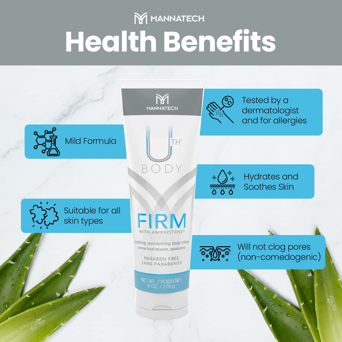 Mannatech Moisturizing Body Cream, Firm with Ambrotose 6oz. Moisturizer for Dry Skin, Refresh