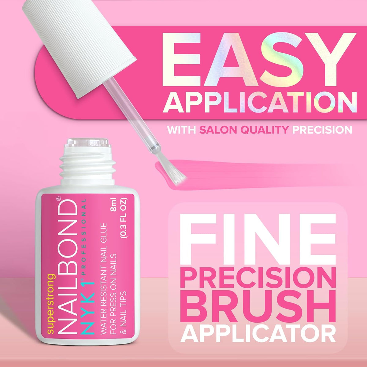 Super Strong Nail Glue for Press On Nails, Nail Tips & Acrylic Fake Nails (8ml) NYK1 NailBond Brush