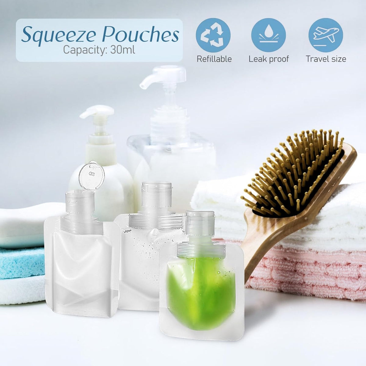 Beaupretty 15pcs Travel Pouches for Toiletries, 30ml Refillable Empty Travel Size Containers, Small