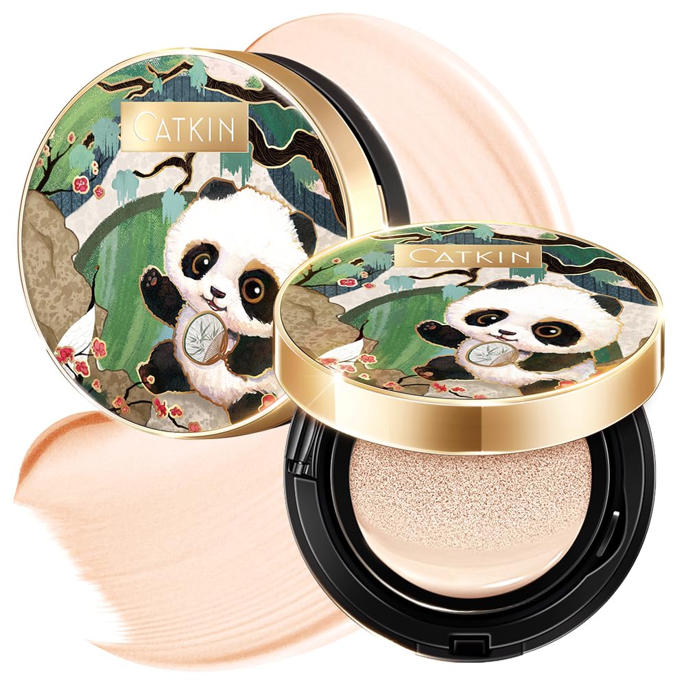 CATKIN Panda Land Full Coverage Cushion Fondation, Breathable Hydrating Nourishing Poreless Face