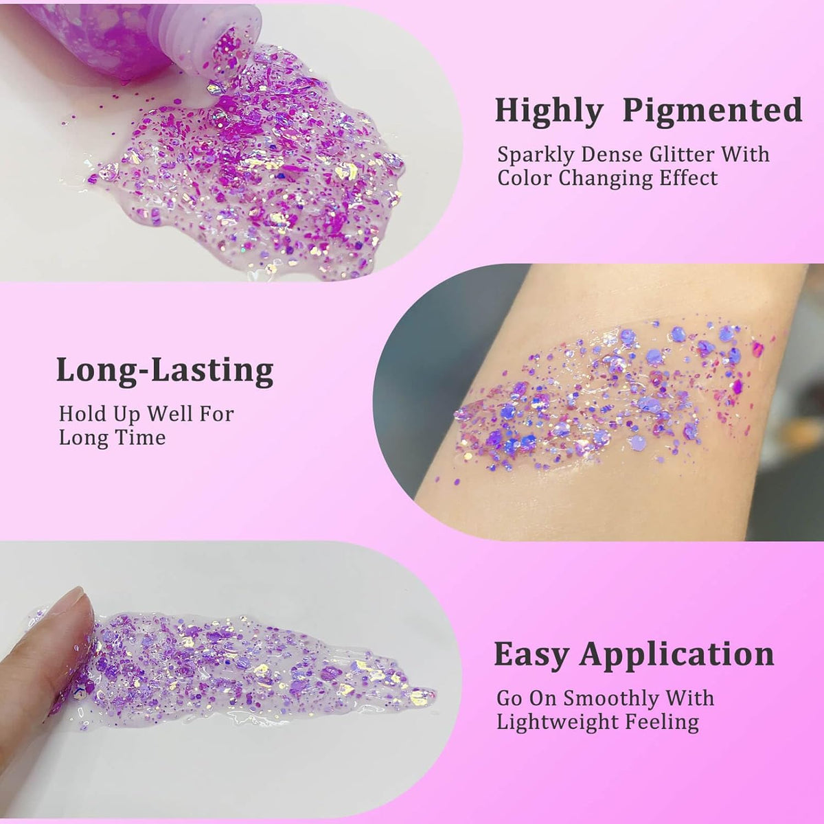 MEICOLY Chameleon Light Purple Body Glitter,Chunky Face Glitter for Halloween,Color Changing