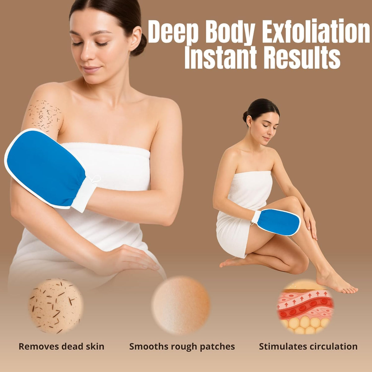 Exfoliating Glove Set (Original) – 3 Pieces Moroccan Hammam Scrub Mitts for Face, Body & Back