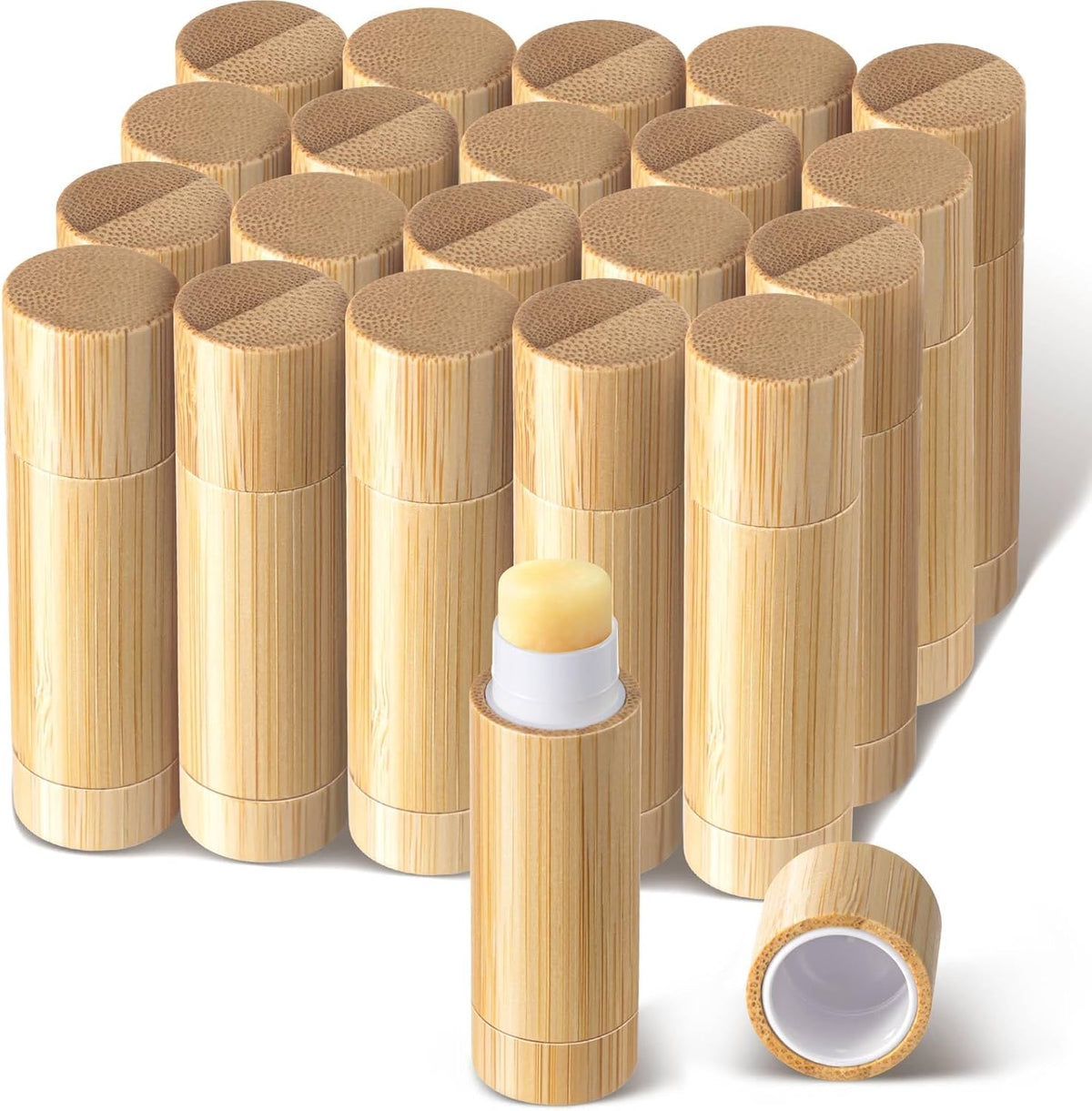 Leinuosen 24 Pcs Bamboo Empty Lipstick Tubes, Refillable 5g Lip Balm Containers with Rotable