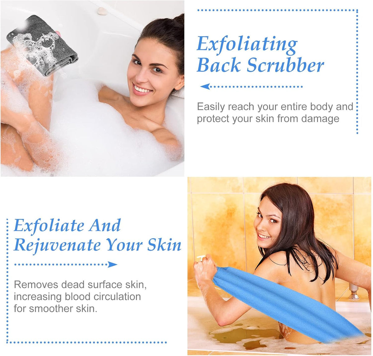 Moukeren Exfoliating Back Scrubber with Handles 4 Pack Nylon Back Exfoliator Extended Length