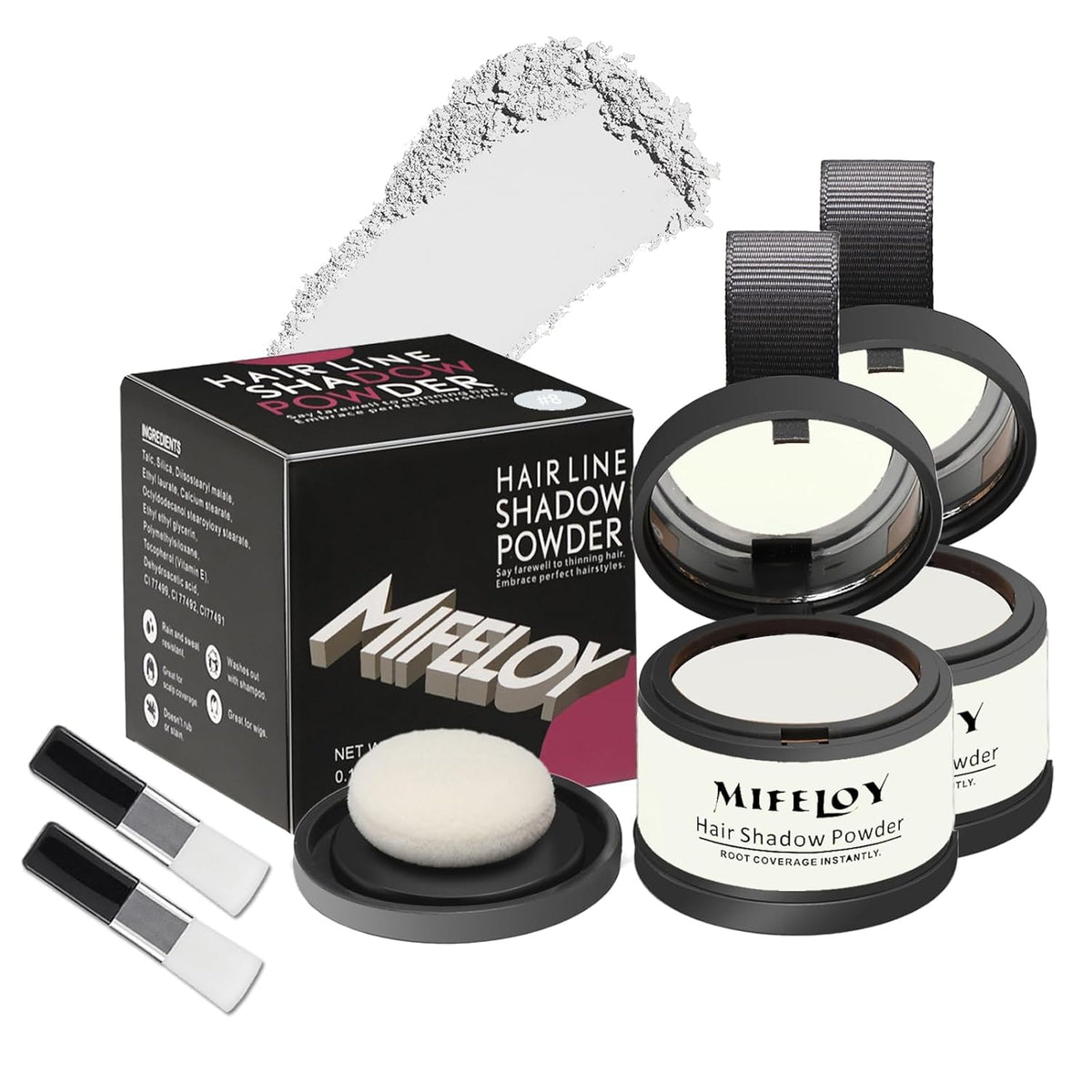 2 Pack Root Touch Up Shadow Powder, Gray Hair Cover Up, Women Color Root Coverage Powder for