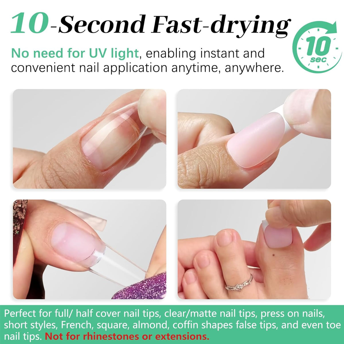 Nail Glue for Press Ons 10g & 5ml 2 in 1 Remover Pen Set, Quick Drying Semi Solid Glue on Nails No