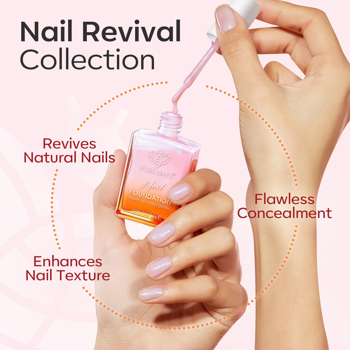 modelones Nail Strengthener, Sparkle Pink Nail Natural Concealer Foundation Polish Air Dry Nail