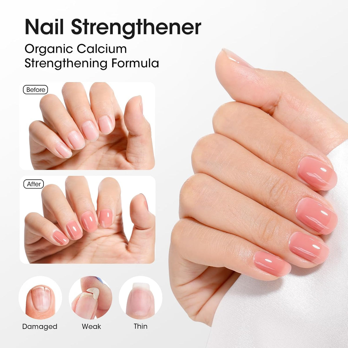 GELLEN 4-In-1 Illuminating Nail Concealer Base Coat Polish Dusty Rose Pink, Sheer Nail Strengthener