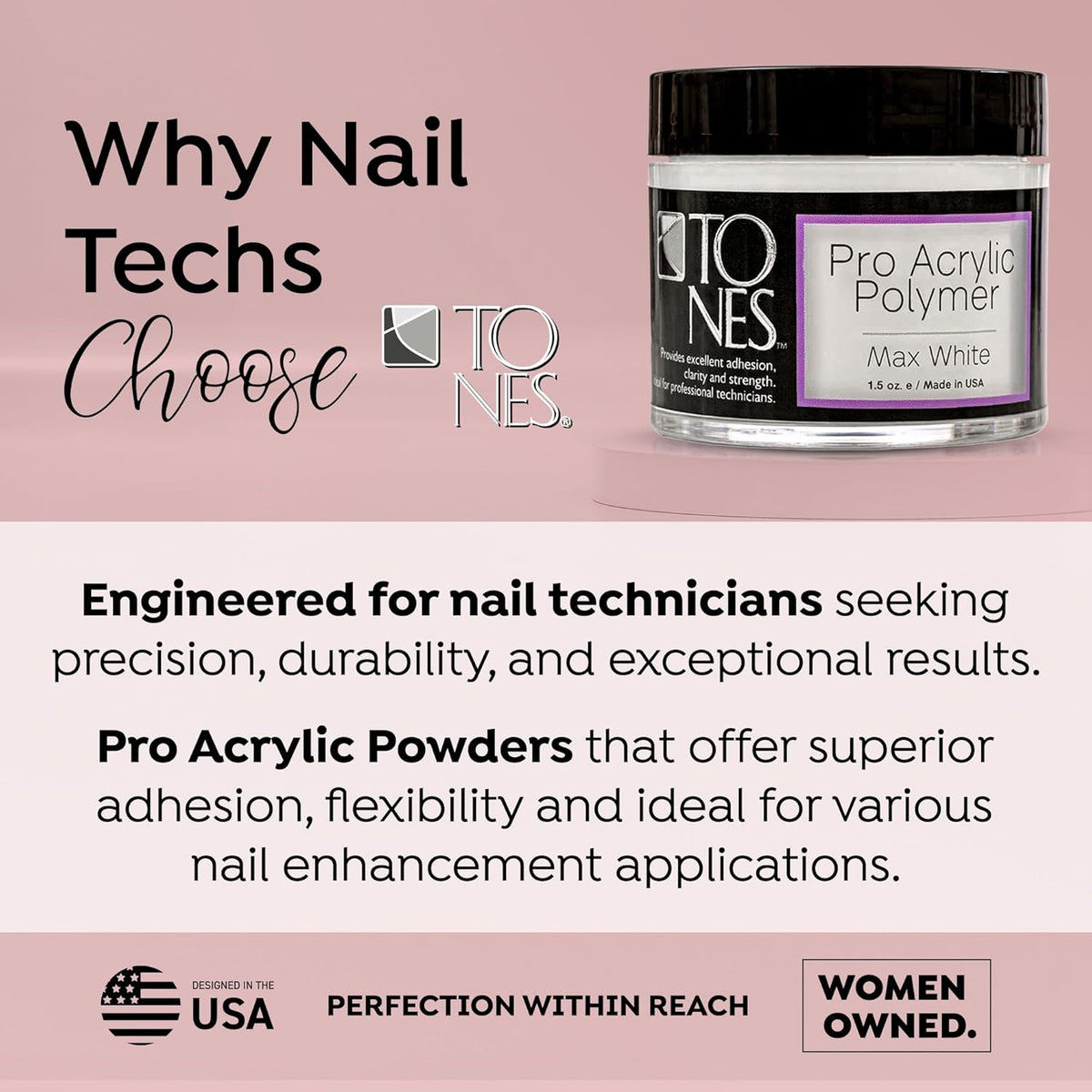Tones Pro Acrylic Nail Powder, Max White (Creamy, Soft Off-White), (3.5 Fl Oz) - Long-Lasting &
