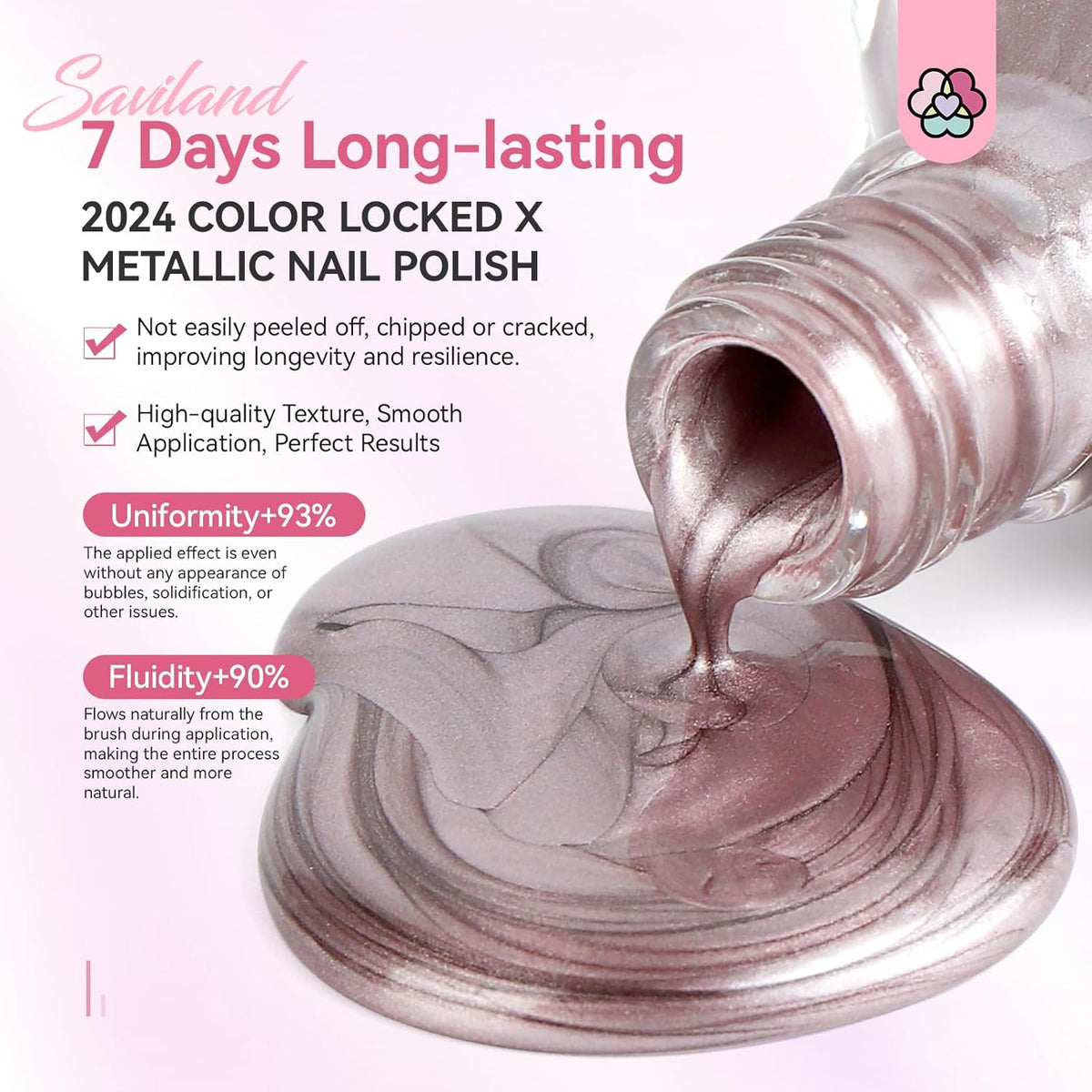 SAVILAND Metallic Nail Polish Rose Glod: Quick Dry Mirror Pink Nail Polish Regular Chrome