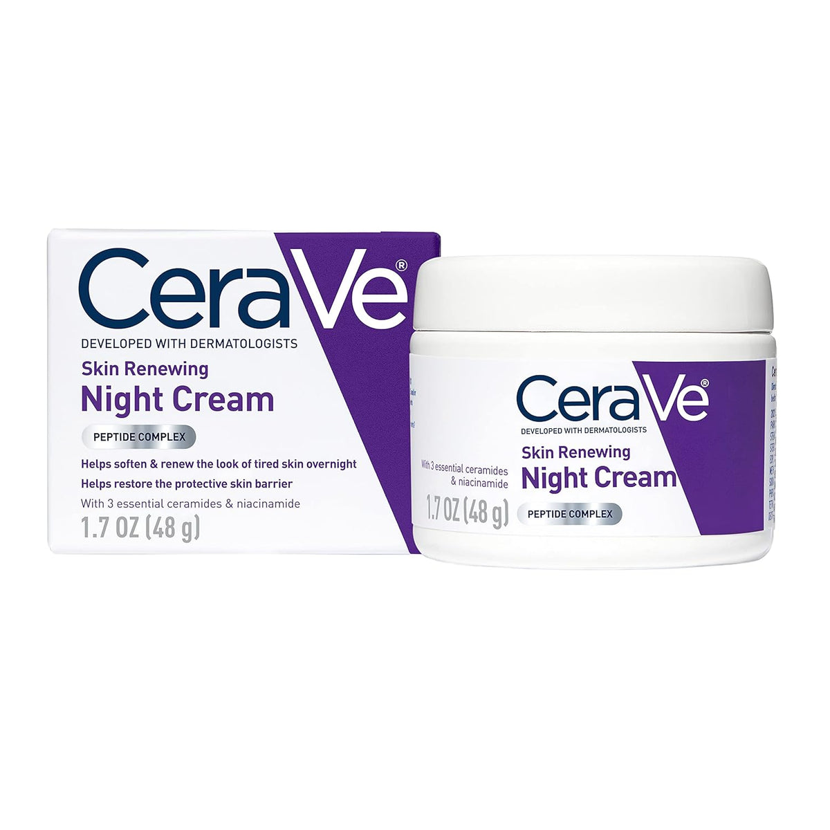 CeraVe Skin Renewing Night Cream, Niacinamide, Peptide Complex, and Hyaluronic Acid Moisturizer for