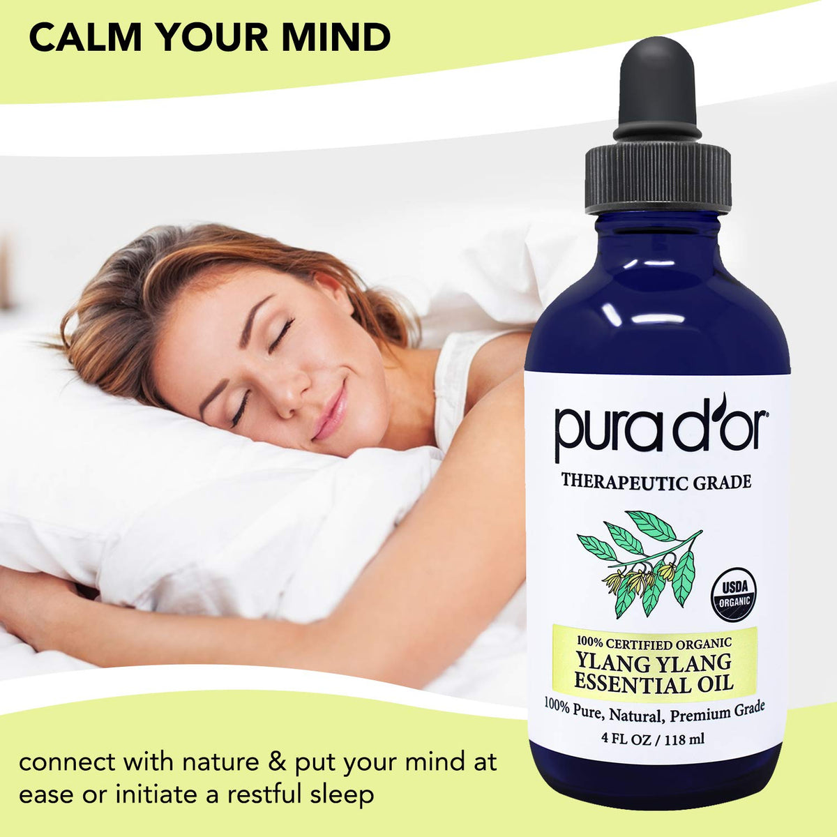 PURA D'OR Organic Ylang Ylang Essential Oil (4oz with Glass Dropper) 100% Pure & Natural