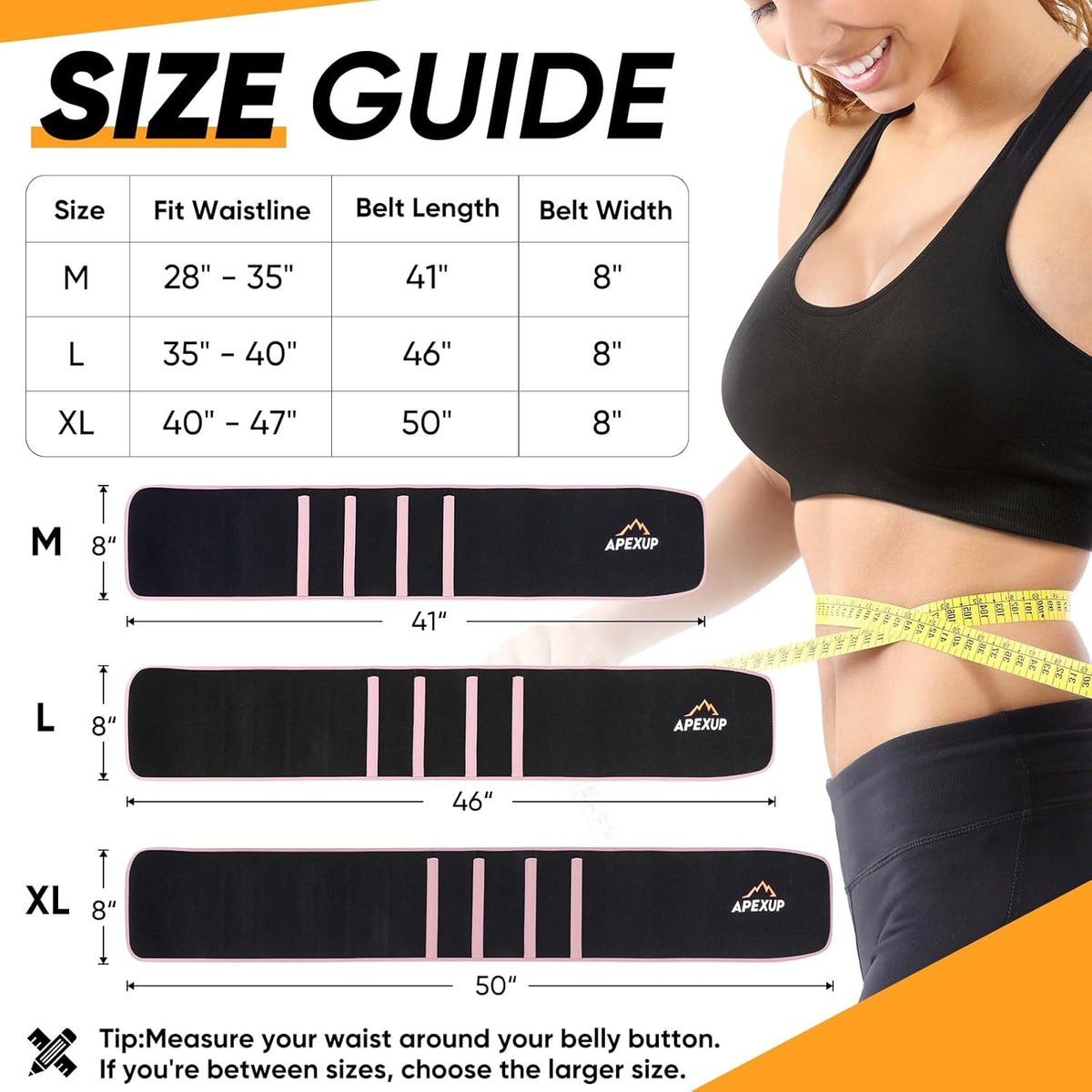 APEXUP Sweat Waist Trainer for Women and Men, Neoprene Waist Trimmer Belt Slimming Sweat Band with