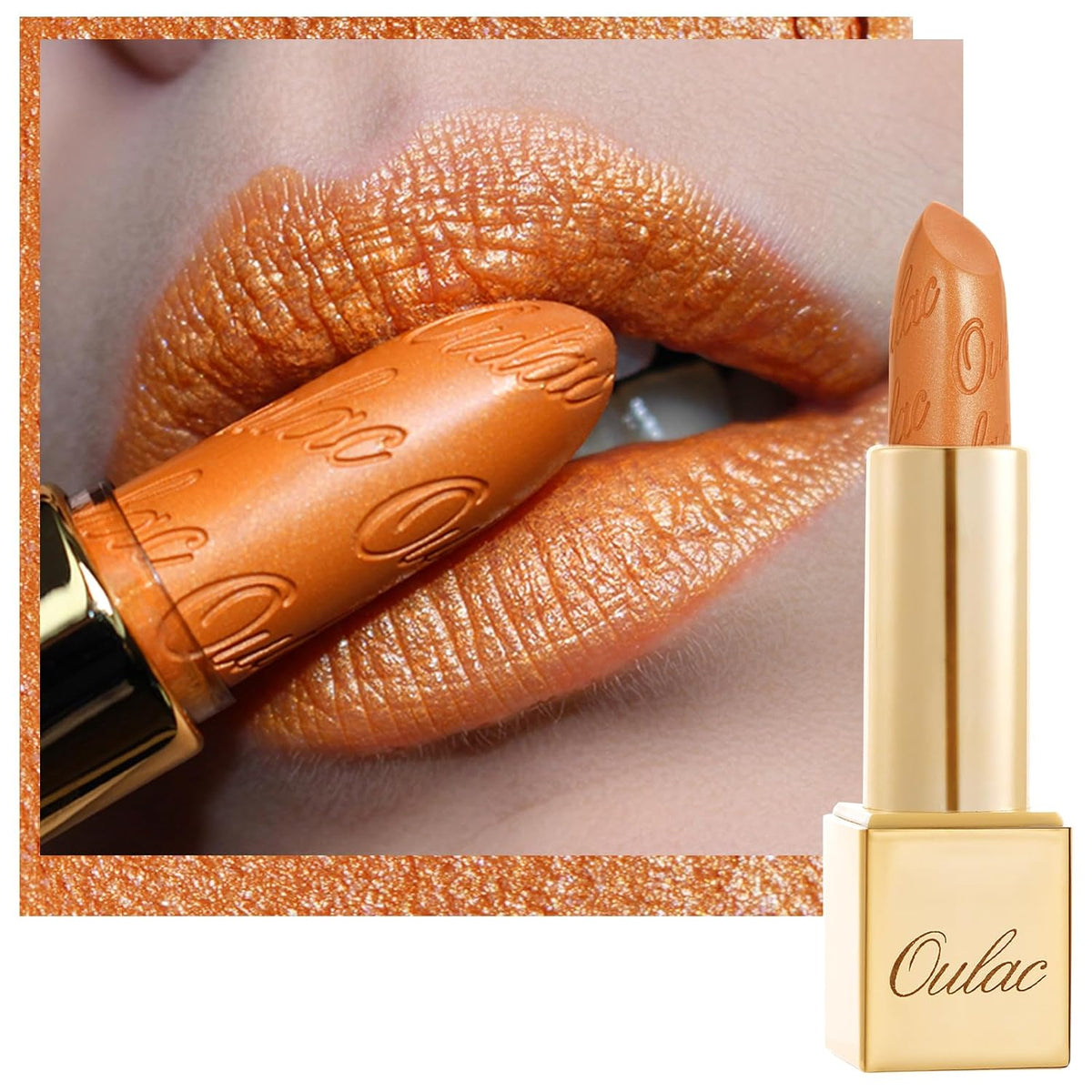 Oulac Pumpkin Color Lipstick with Metallic 3D Shine Hydrating Formula, High Impact Lip Color, Vegan