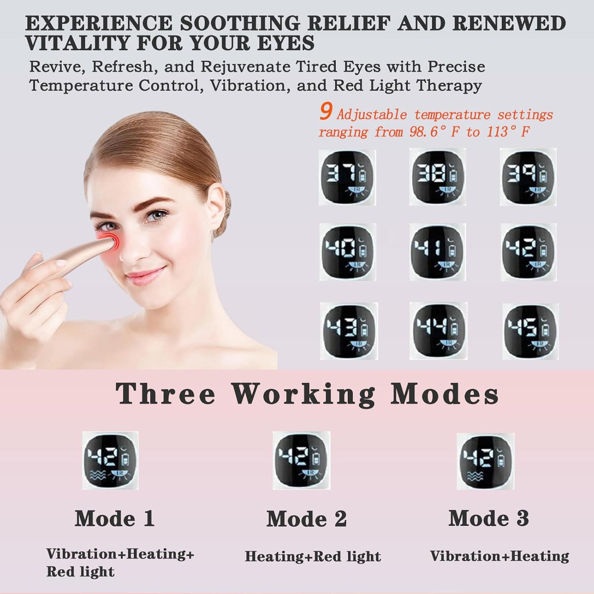 Eye Lift Wand, 3 in 1 Vibrating 98°F to 113°F LCD Eye Massager for Dry Eyes, Dark Circles and