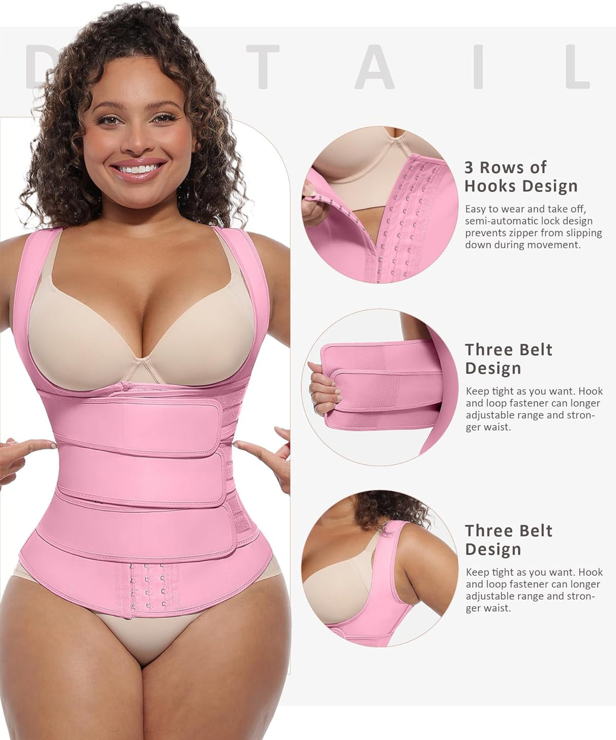 FeelinGirl Waist Trainer for Women Latex Waist Trainers Vest Plus Size Waist Cincher Corset 3 Belts