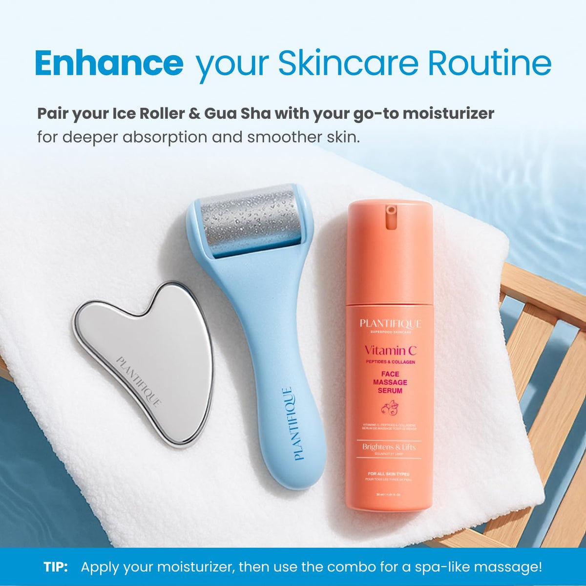 PLANTIFIQUE Facial Ice Roller and Stainless Steel Gua Sha Set - Cryotherapy Skin Care Massage Tools