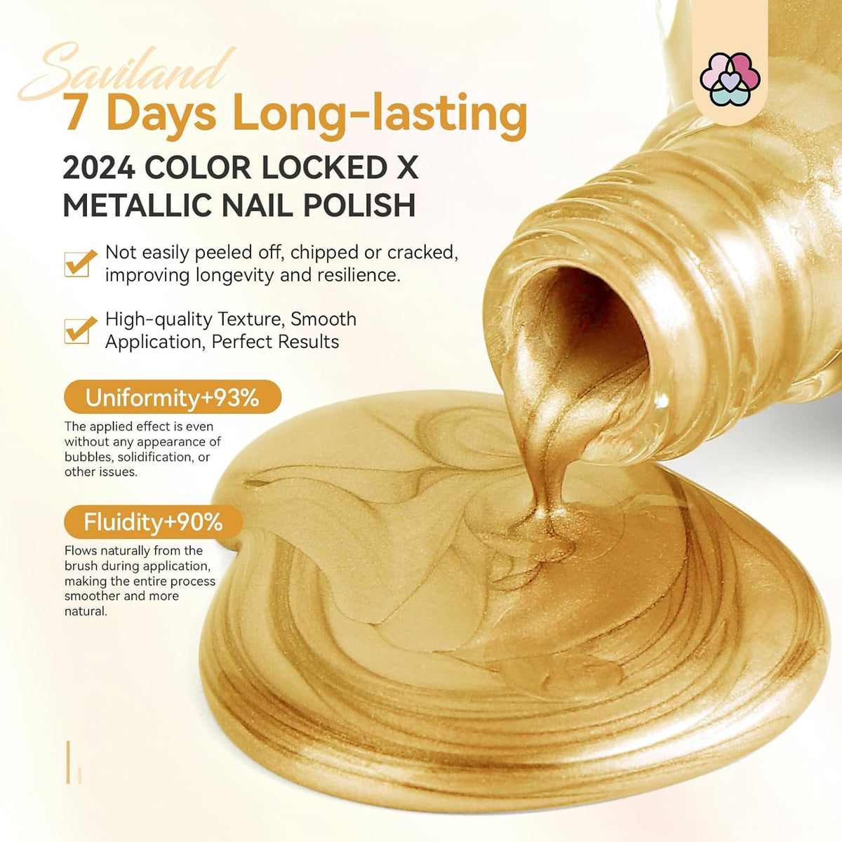 SAVILAND Gold Metallic Nail Polish: Chrome Nail Polish Air Quick Dry Nail Art Polish Bright and