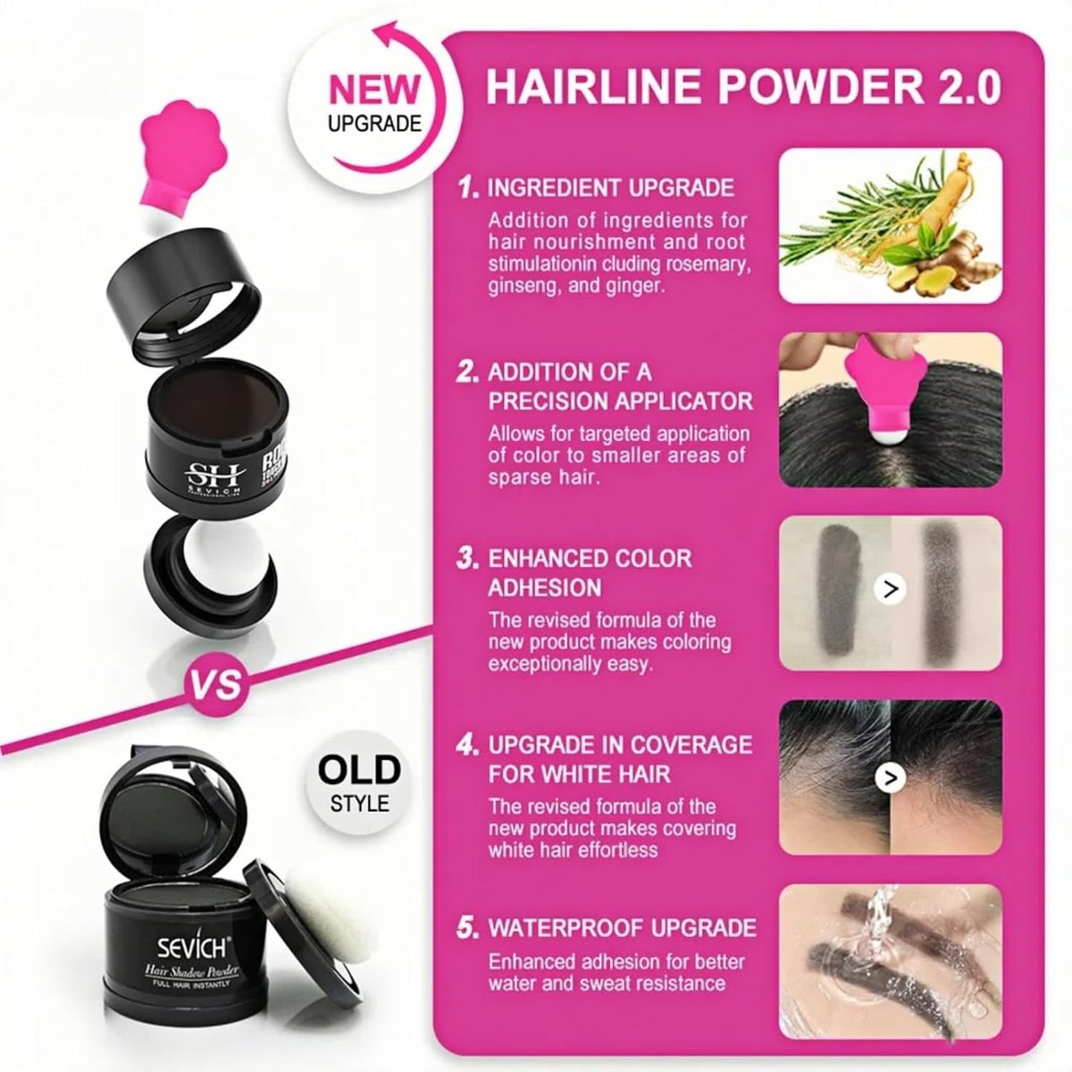 Gowwim Hairline Powder 2.0, Waterproof and Sweatproof Root Touch up Hair Color Temporary Grey Hair