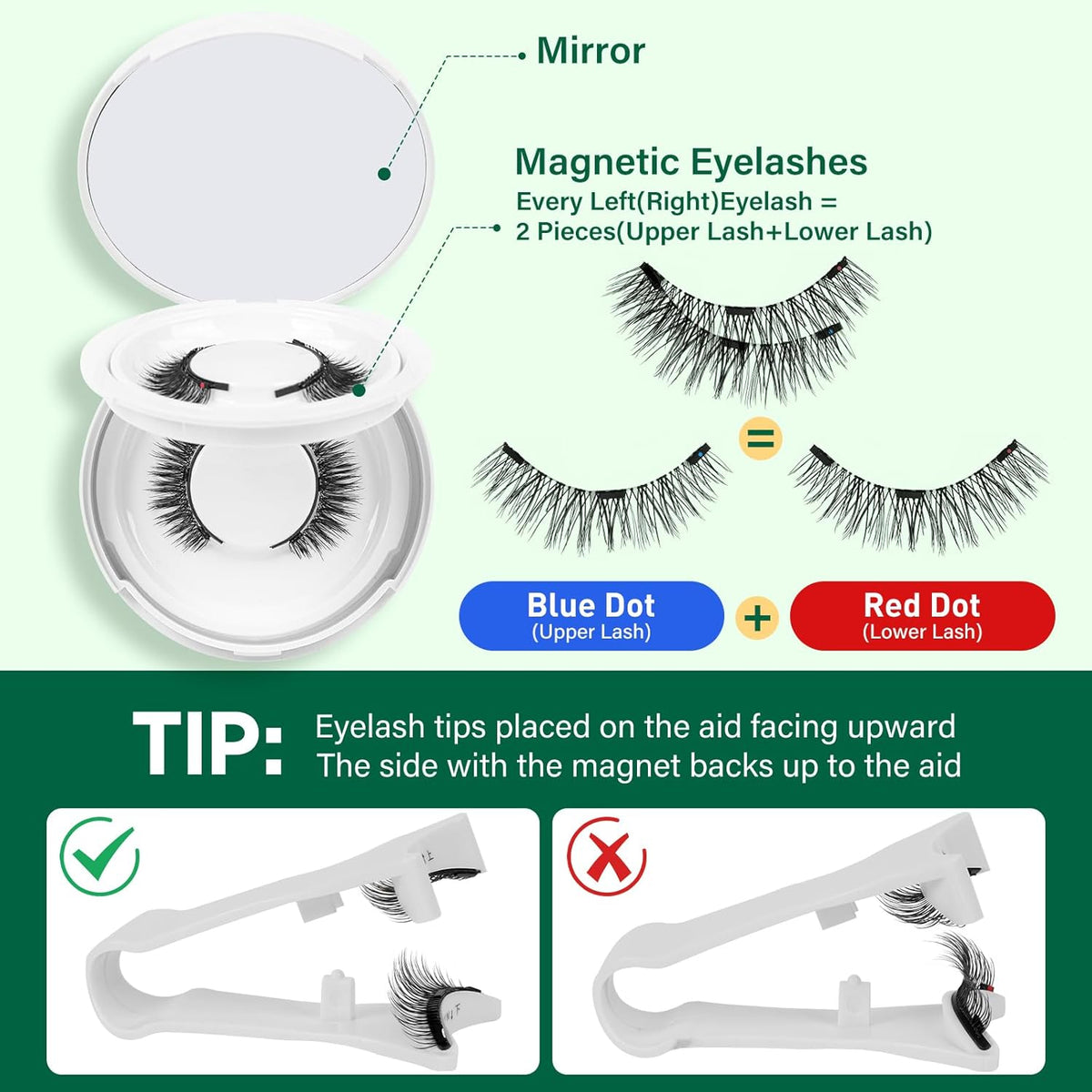 KEYYOU Reusable Magnetic Eyelashes 2 Pair with Applicator No Glue Needed 3D Natural Magnetic