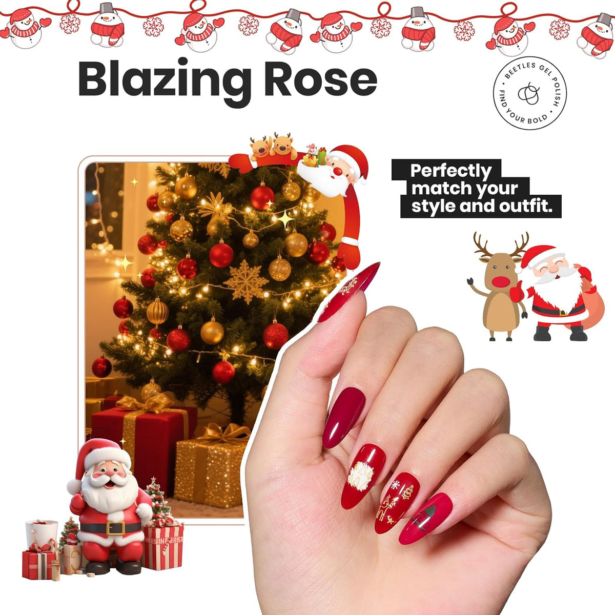 Beetles Red Nail Polish Set Blazing Rose, 6 Colors Dark Red Burgundy Nail Polish Glossy 15ml