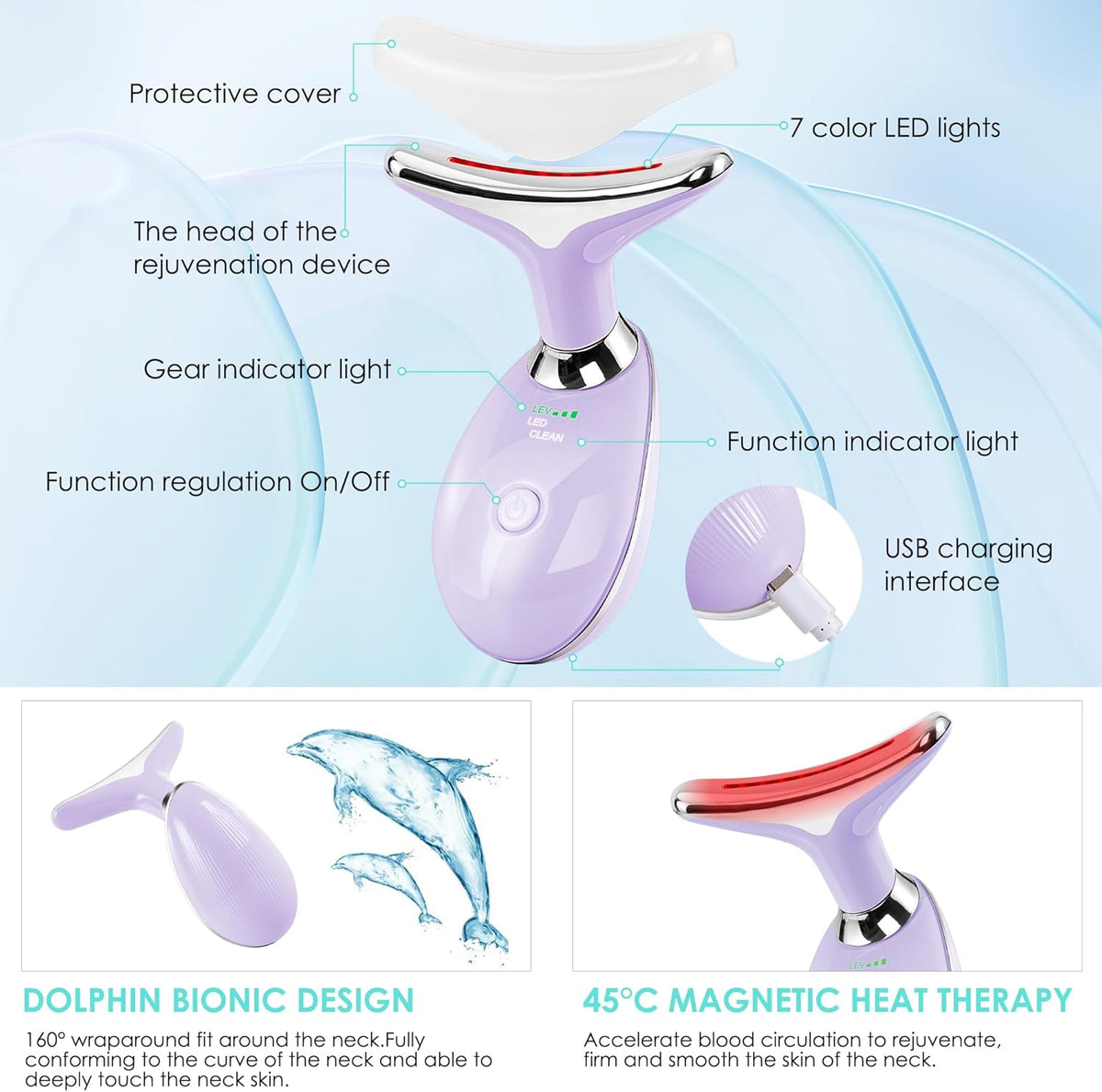 Facial Massager Red-Light-Therapy-for-Face and Neck, Face 𝖲 culpting Wand with 7 Color (Light