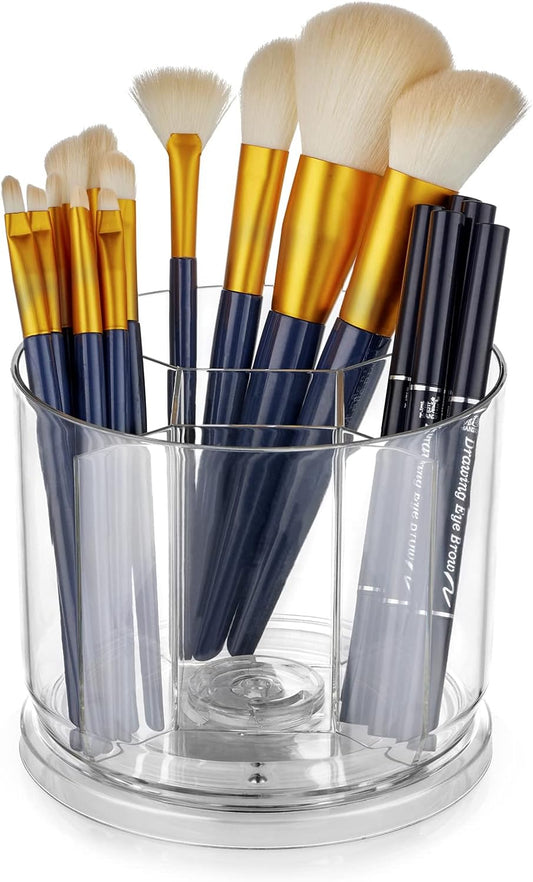 Makeup Brush Holder Organizer -Rotating 360° Clear Storage Cup Containers for Vanity, Desk